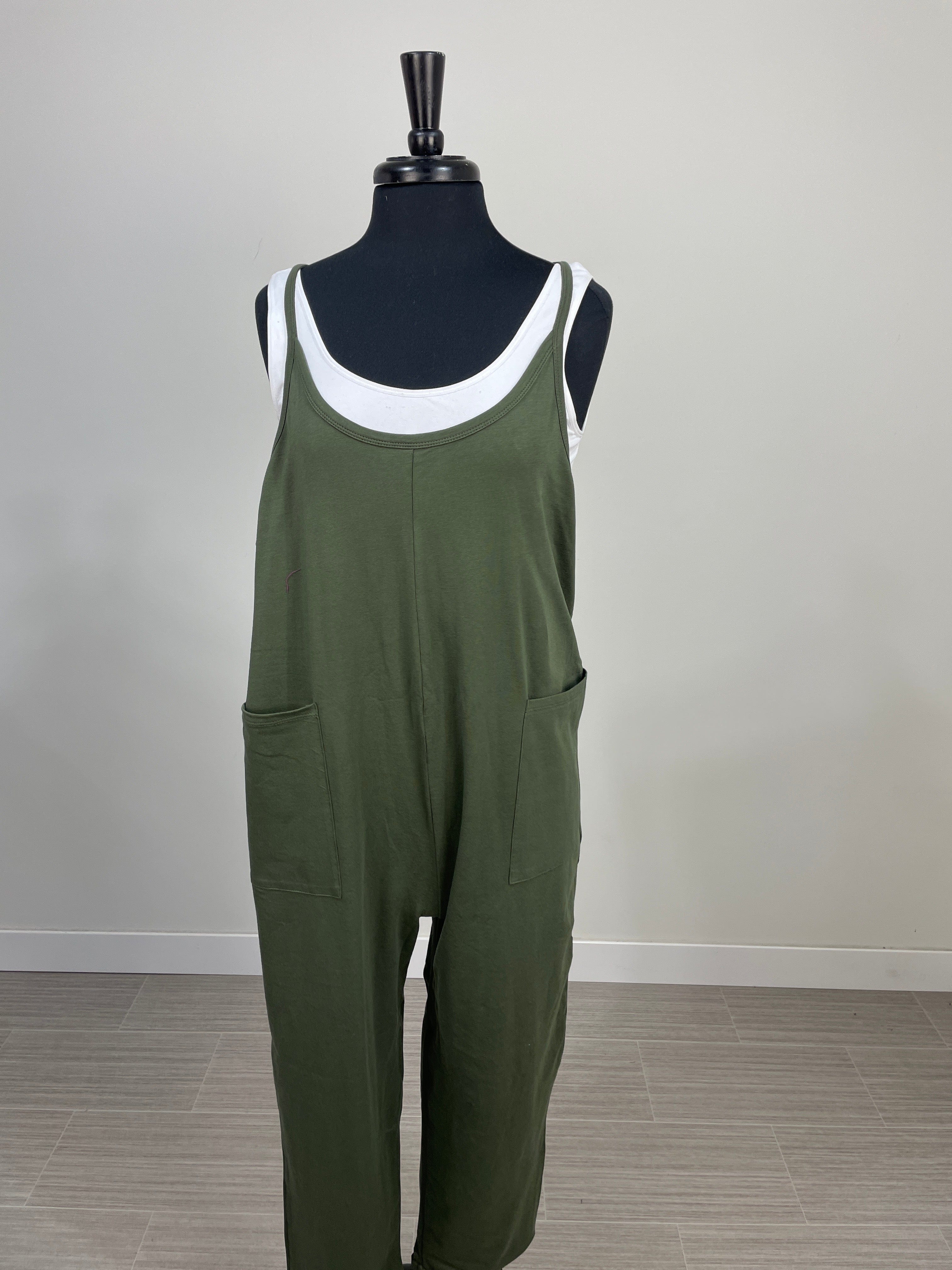Dark Olive Pocketed Jumpsuit