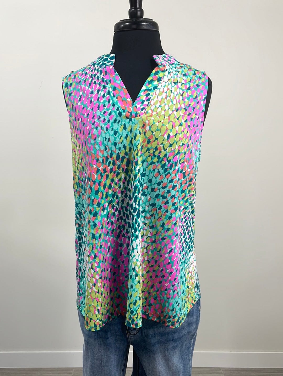 Green & Pink Brush Spots Lizzy Tank Top