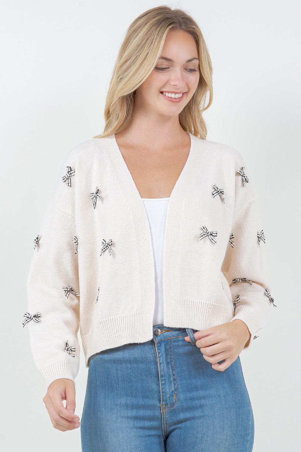 Ivory with Black & White Bows Cardigan