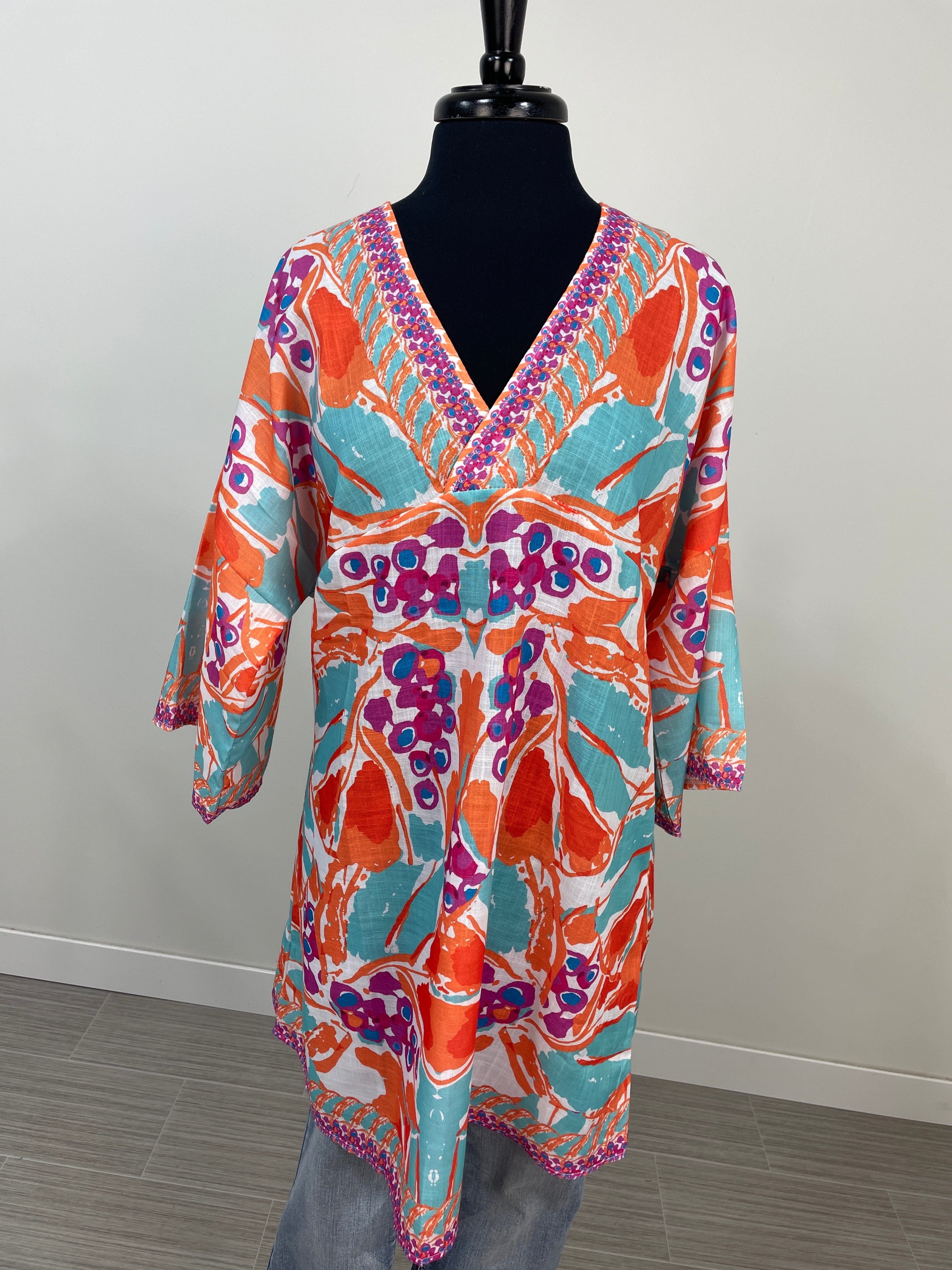 Orange Tropical Print Poncho