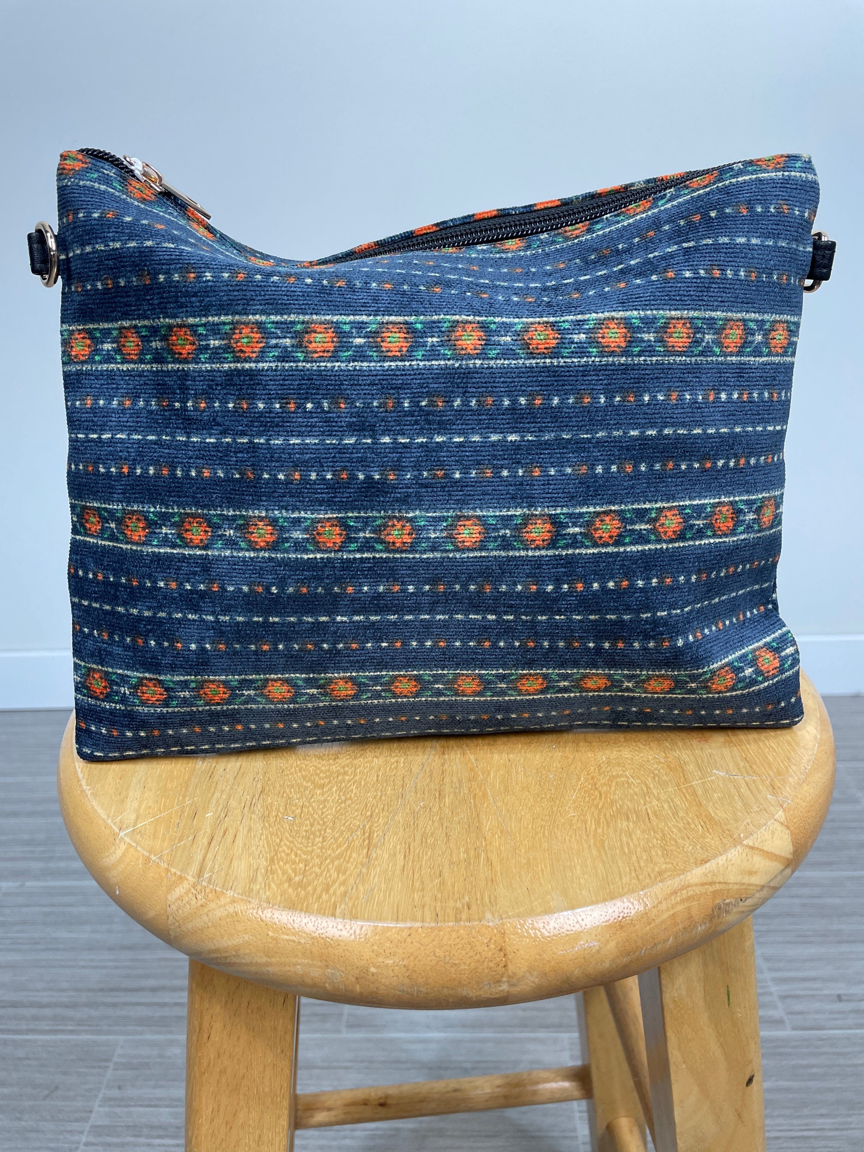 Navy Vintage Floral Print Crossbody with Wristlet