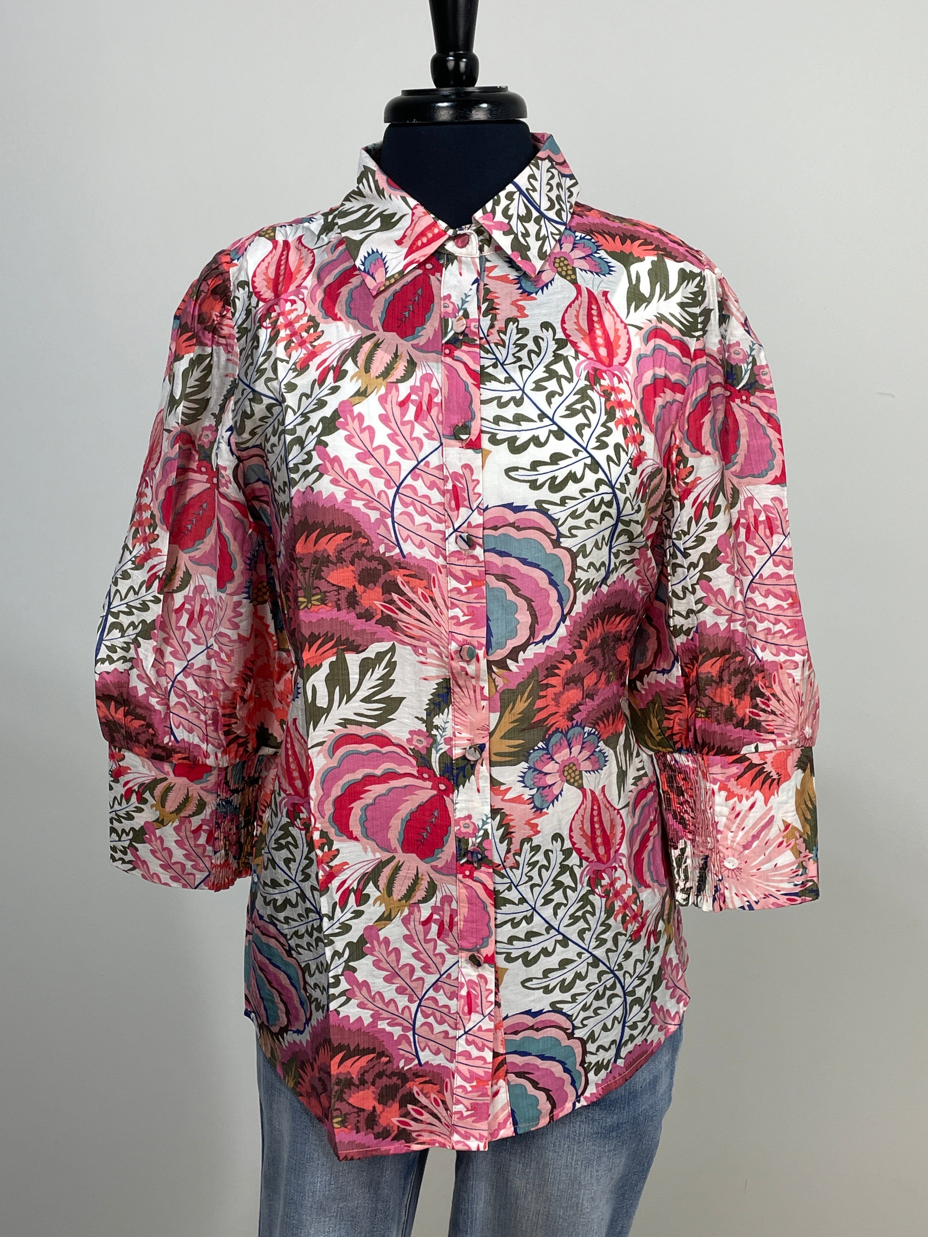 Pink Floral Button Front Blouse