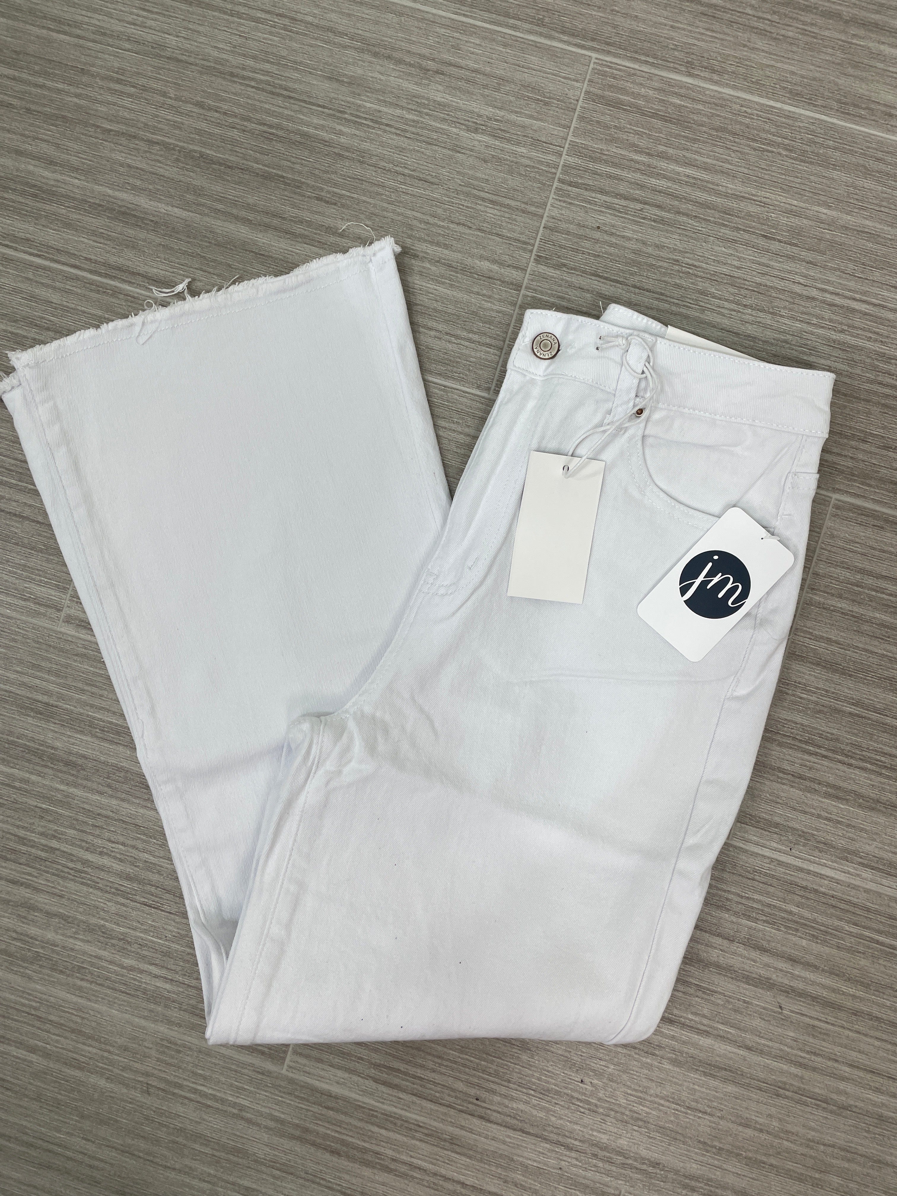 White High Waist Frayed Hem Bootcut Denim