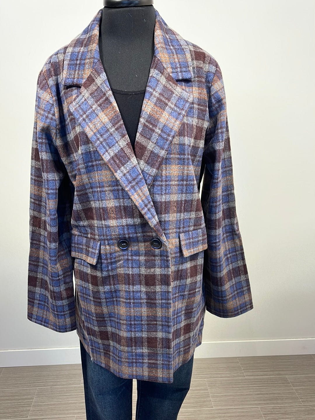 Blue Yarn Plaid Coat