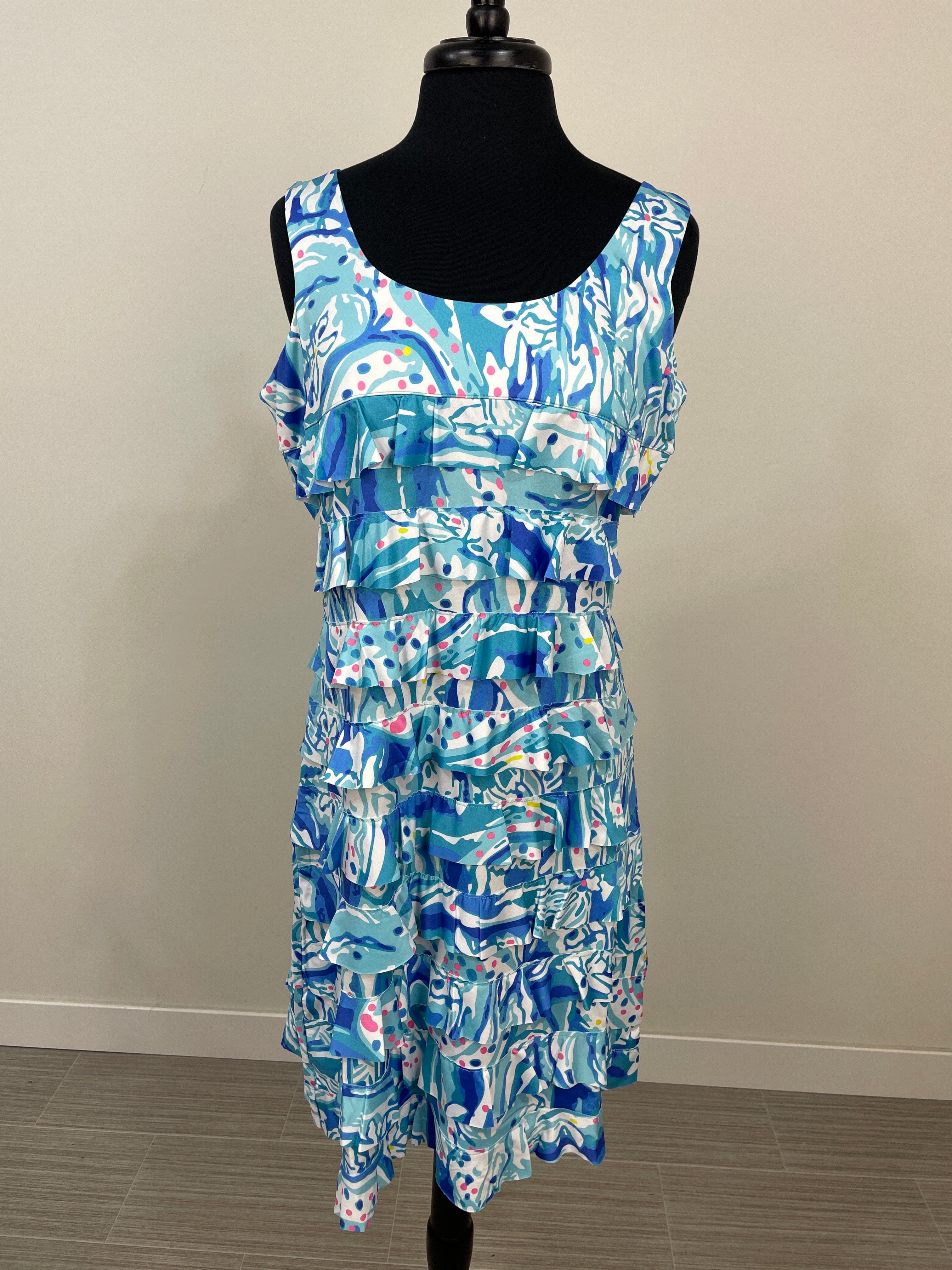 Light Blue & Aqua Splash Ruffle Dress