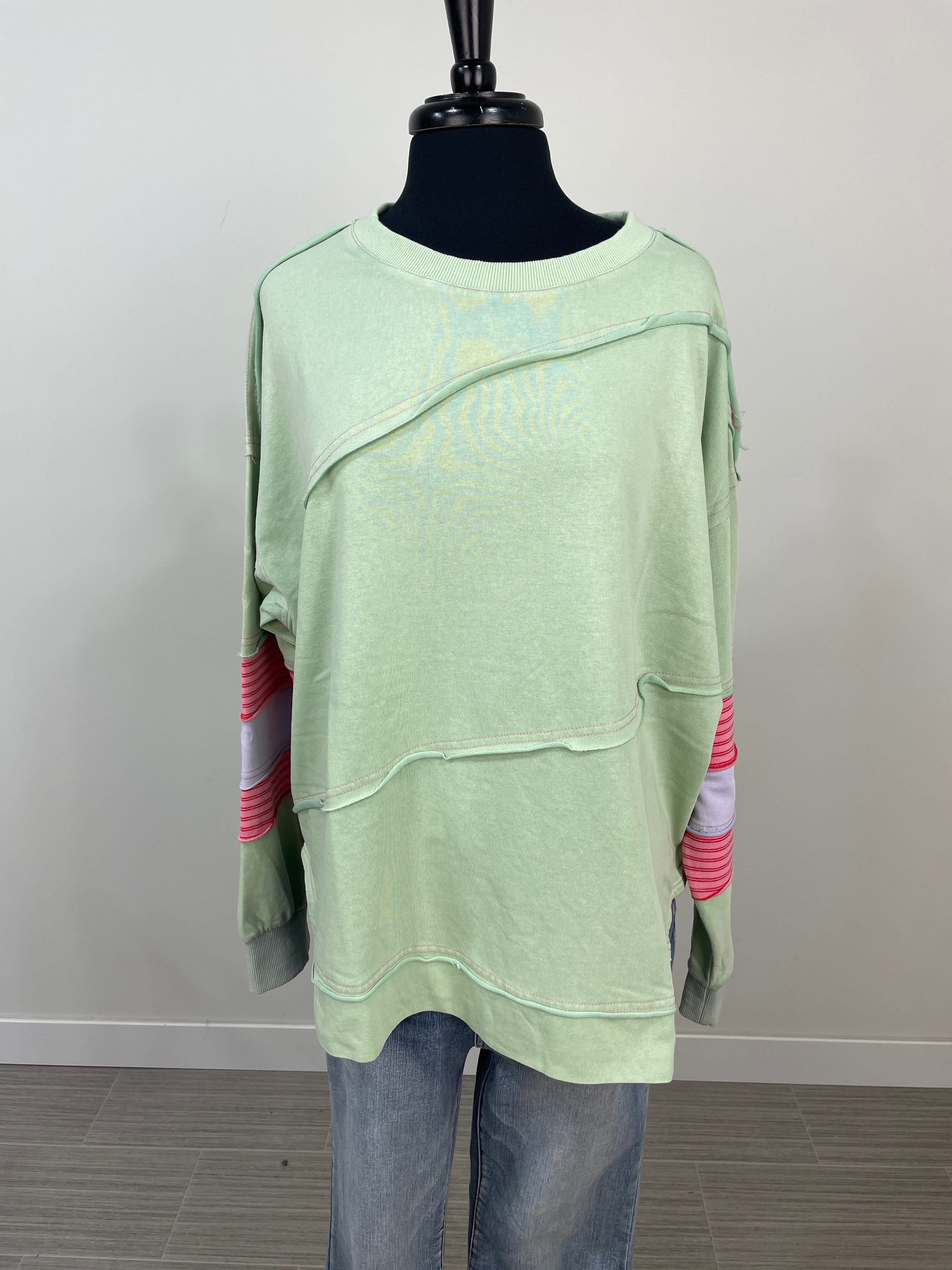 Pistachio Mixed Media Mineral Wash Pullover