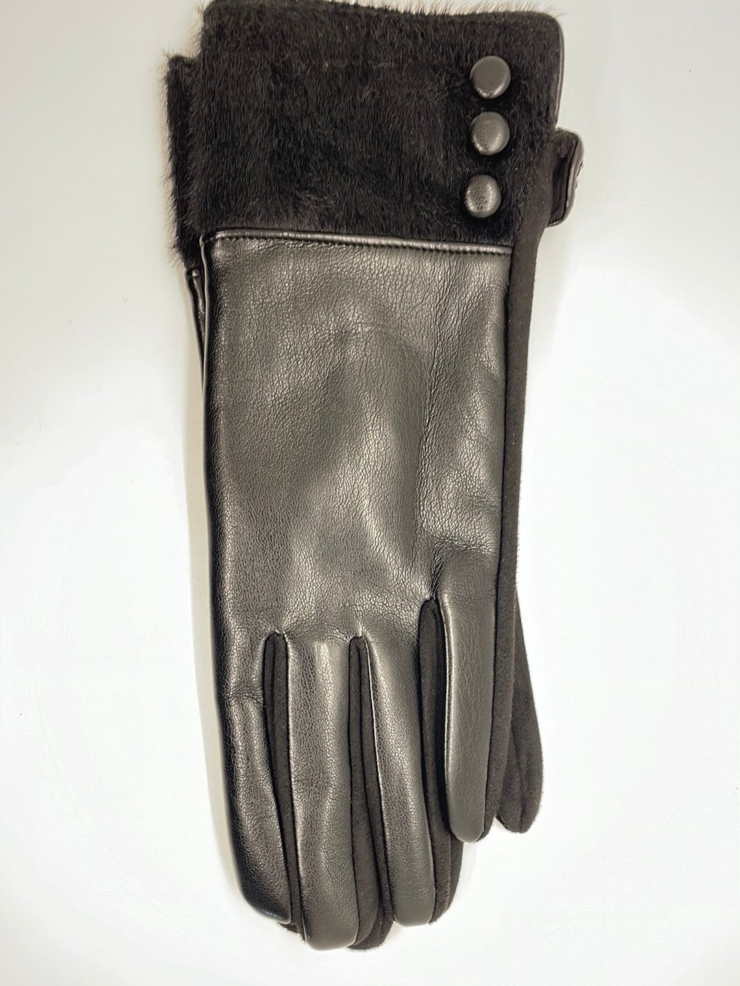 Black Faux Leather Gloves Velvet Cuff