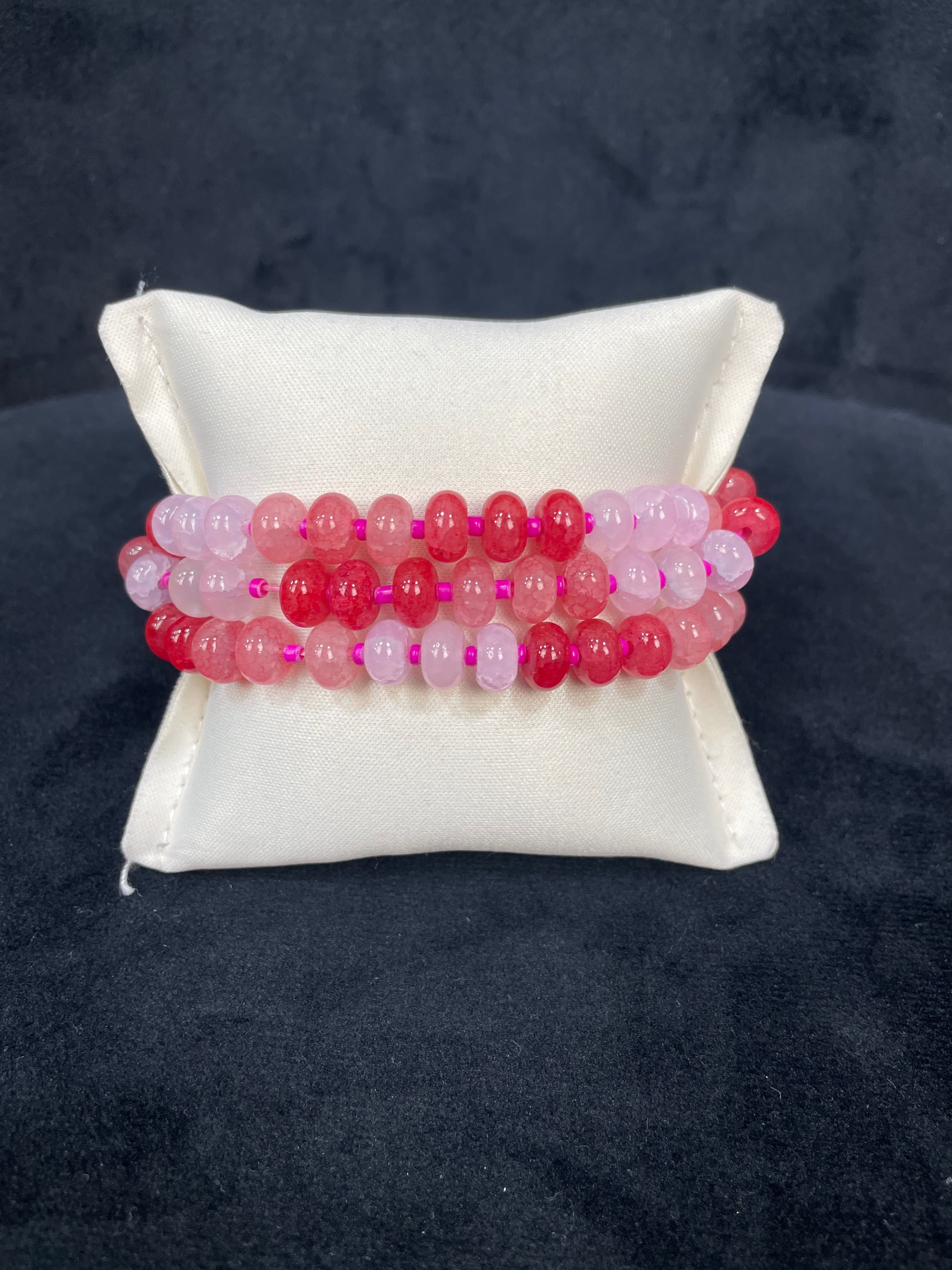 Pink Multi Shades Beaded Bracelet S/3