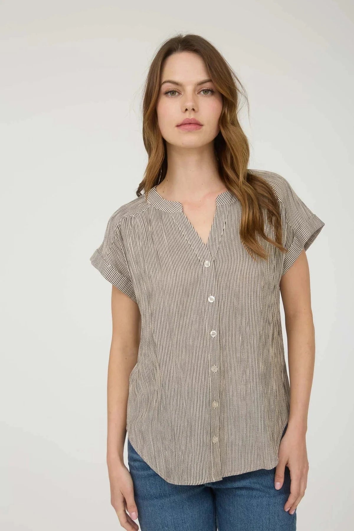 Champagne Pinstripe Button Shirt
