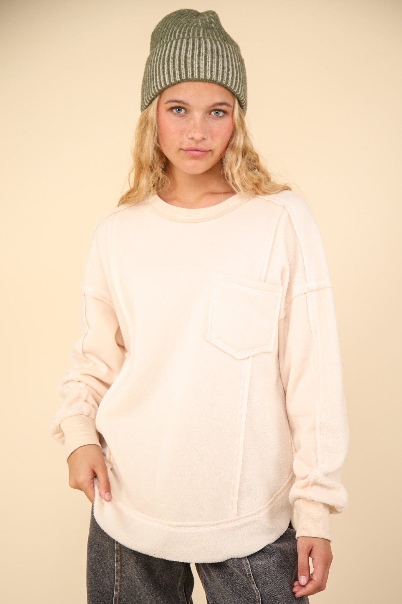 Cream Terry Knit Oversized Top