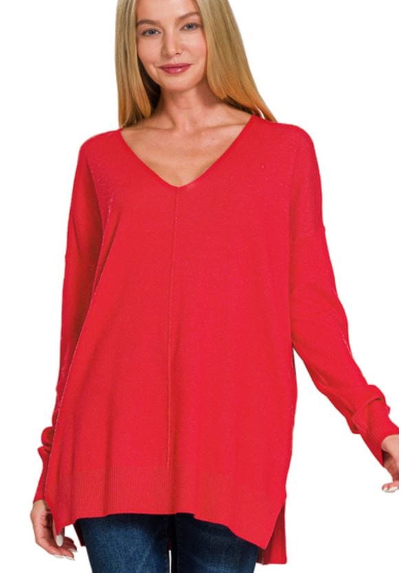 Heather Red Viscose Front Seam Sweater