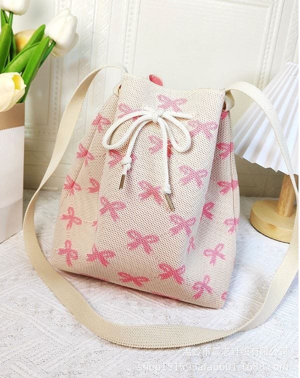 Coquette Bowknot Ribbon Pattern Crossbody Bucket Bag