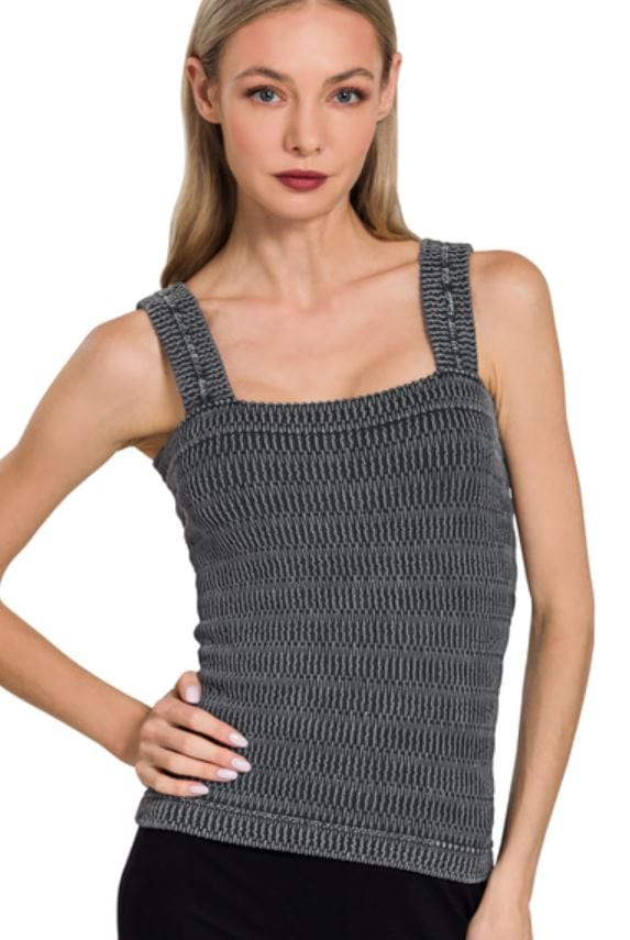 Black Winkle Stone Washed Tank Top