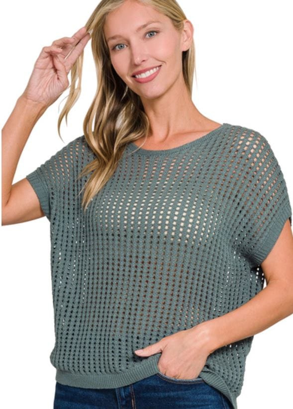 Ash Jade Crochet Knit Short Sleeve Sweater
