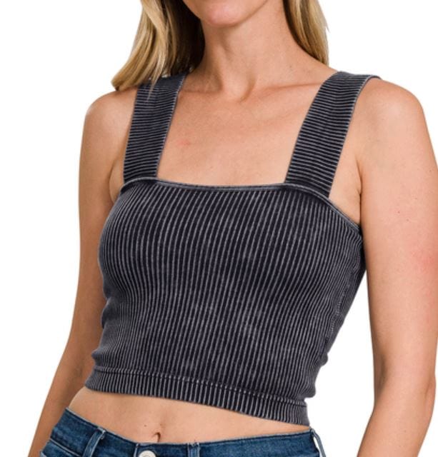 Black Washed Ribbed Tank