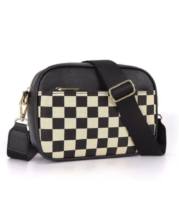 Black Checkered Crossbody Camera Bag