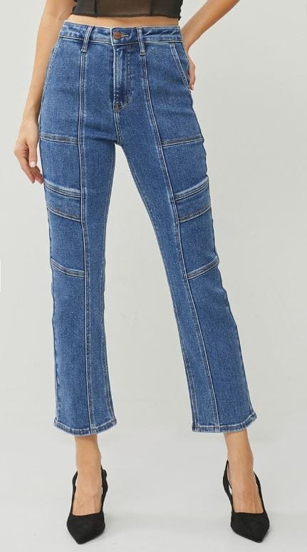 Dark High Rise Ankle Straight Denim