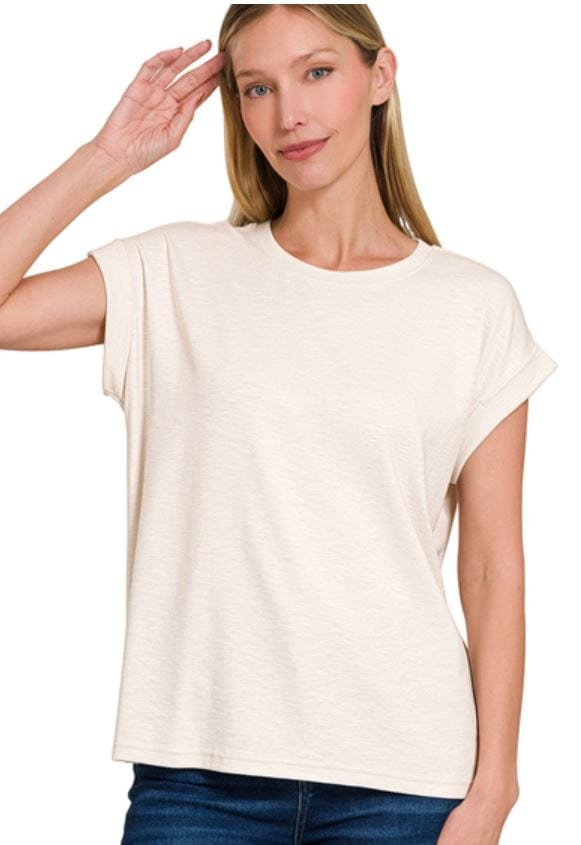 Sand Beige Modal Rolled Sleeve Tee