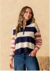 Multi Color Stripe Collared Sweater