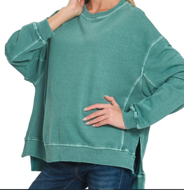 Teal French Terry Washed Pullover