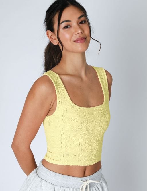 Pale Lemon Double Lace Square Crop Top