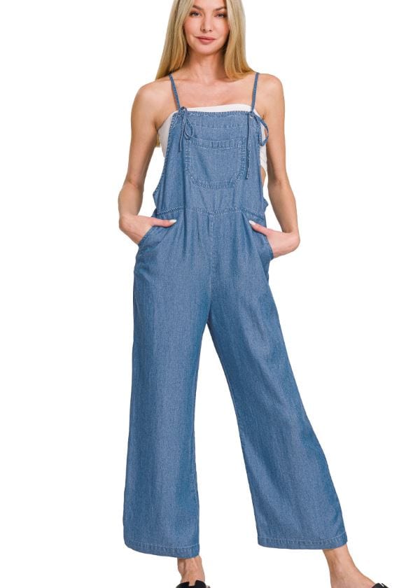 Indigo Adjustable Strap Lyocell Jumpsuit