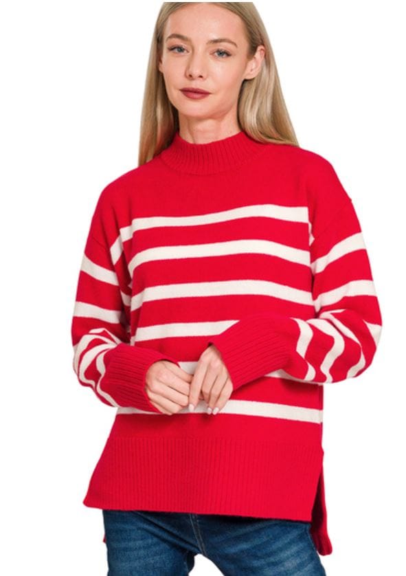 Ruby & Ivory Striped Mock Neck Sweater