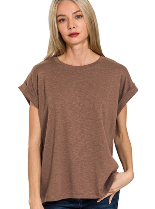 Brown Modal Rolled Sleeve Tee