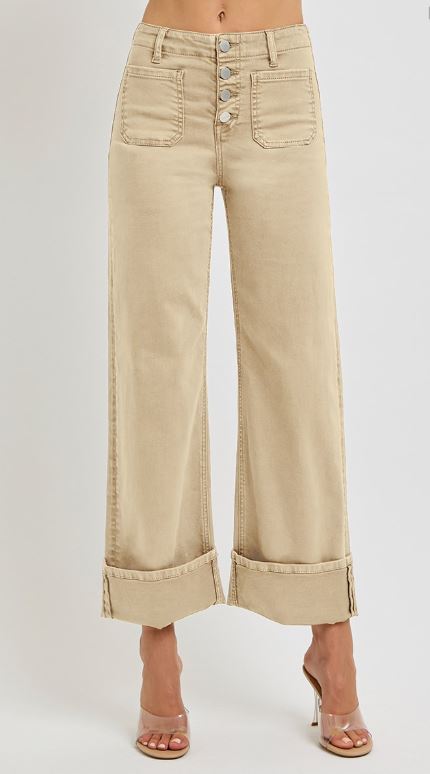 Latte HR Front Patch Pocket Wide Cuffed Denim