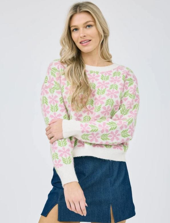 Pink Geo Floral Sweater