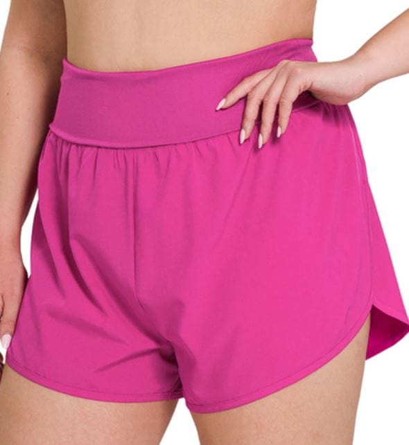 Magenta High Waisted Band Shorts