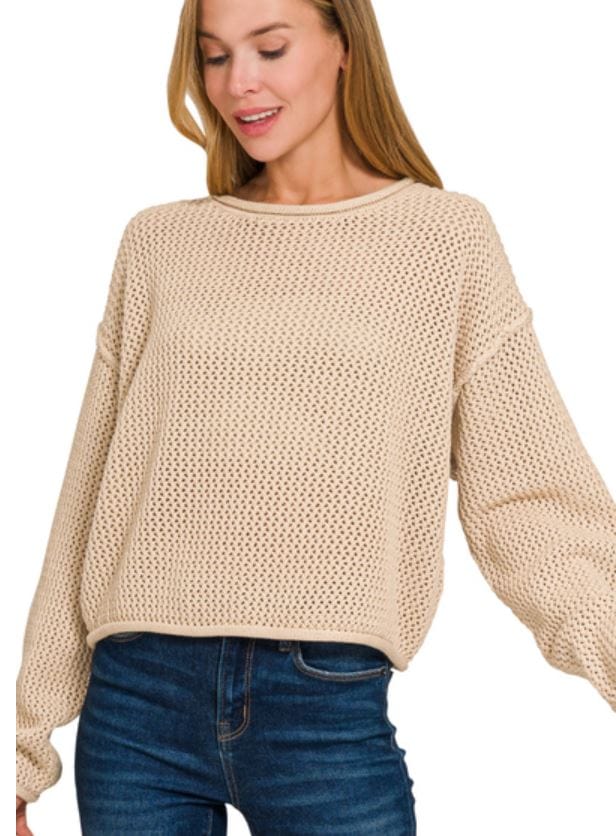 Camel Texture Knit Drop Shoulder Sweater
