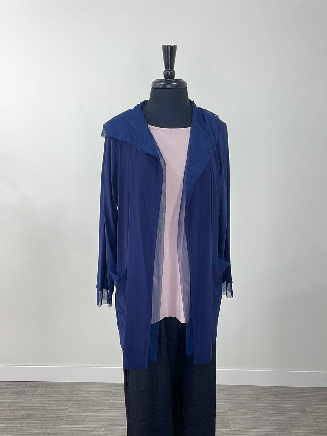 Navy Hooded Jacket With Mesh Detail
