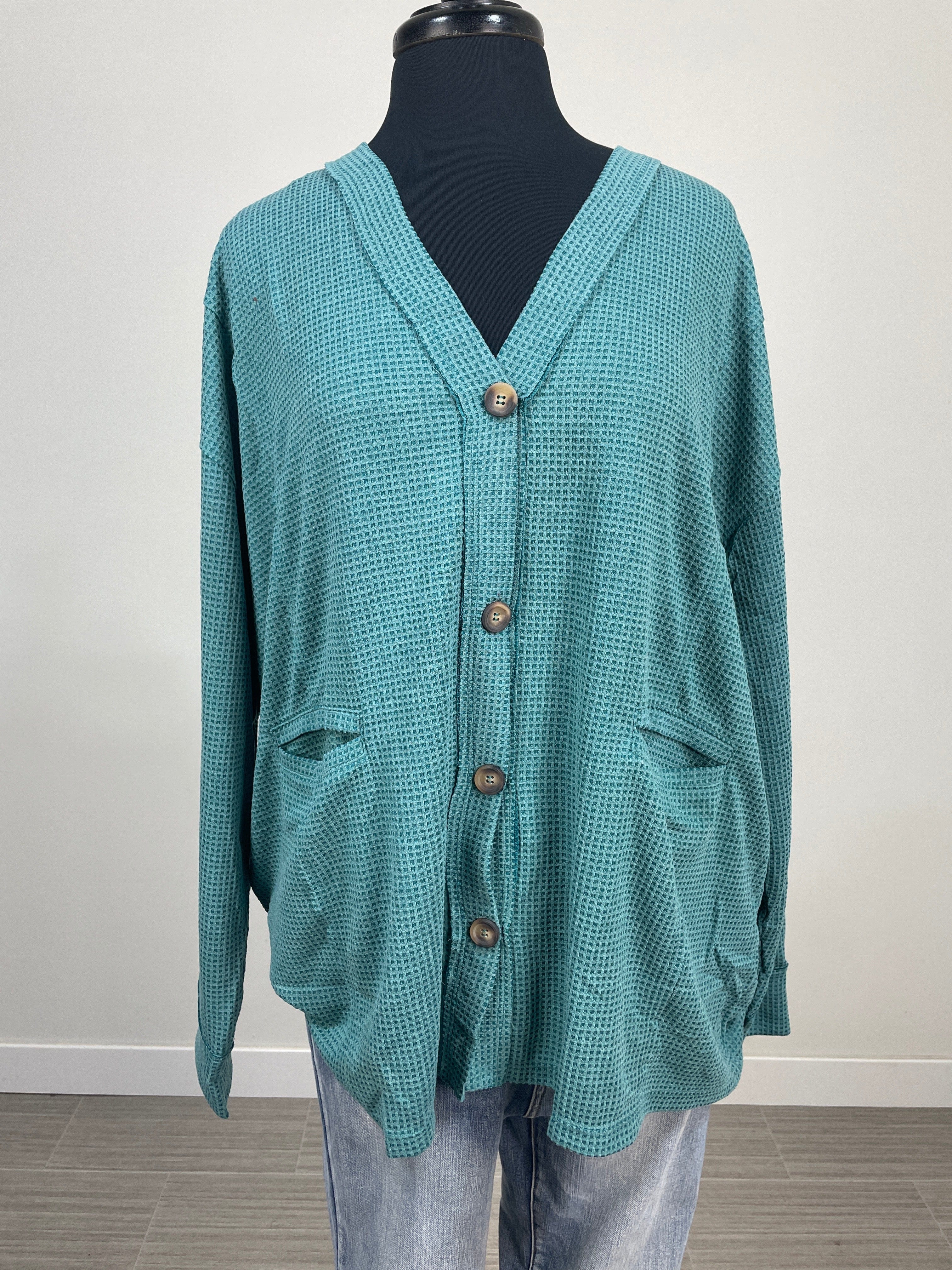 Jewel Green Waffle Detail Cardigan