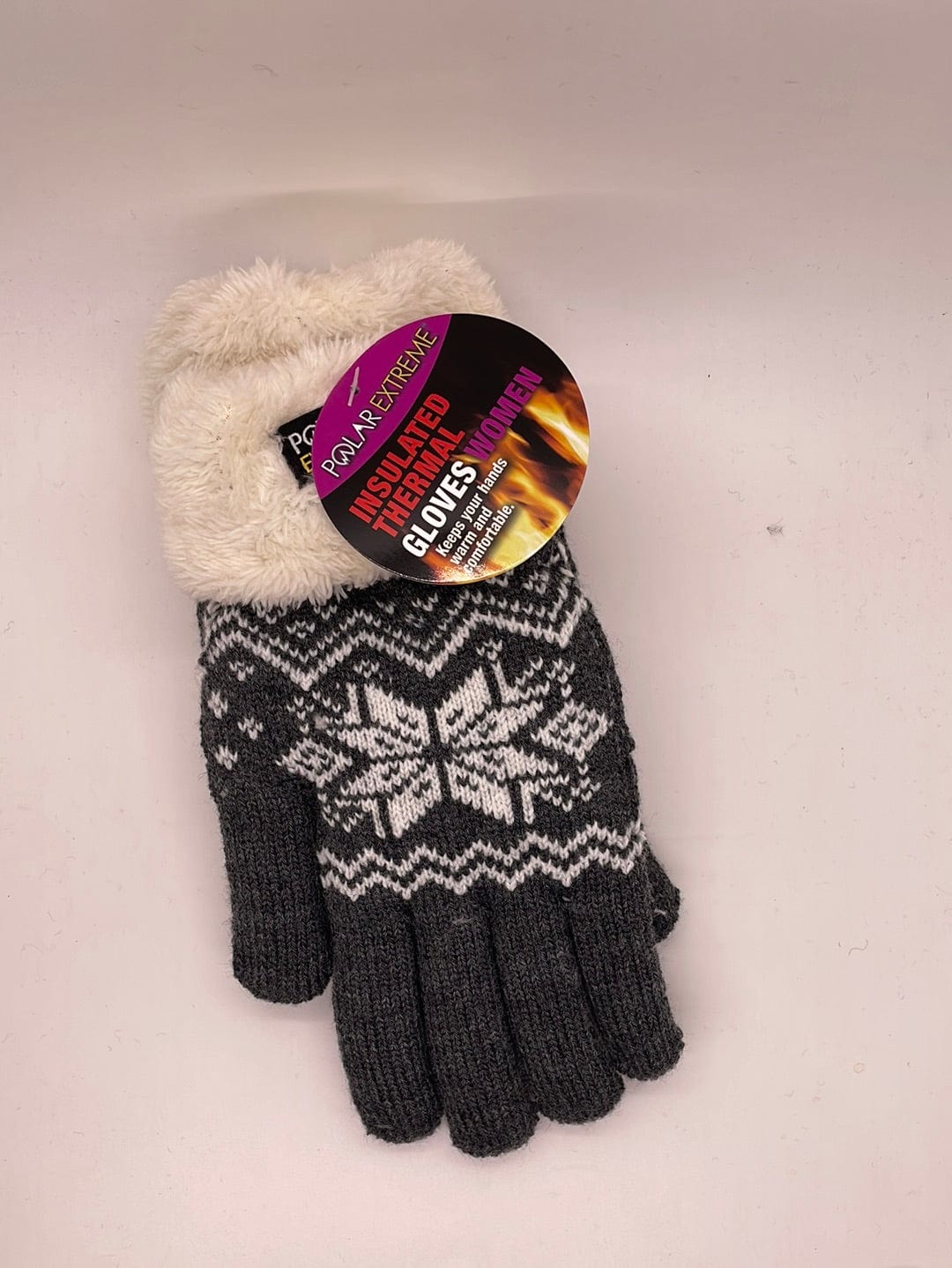 Polar Extreme Snowflake Grey Fur Trim Gloves