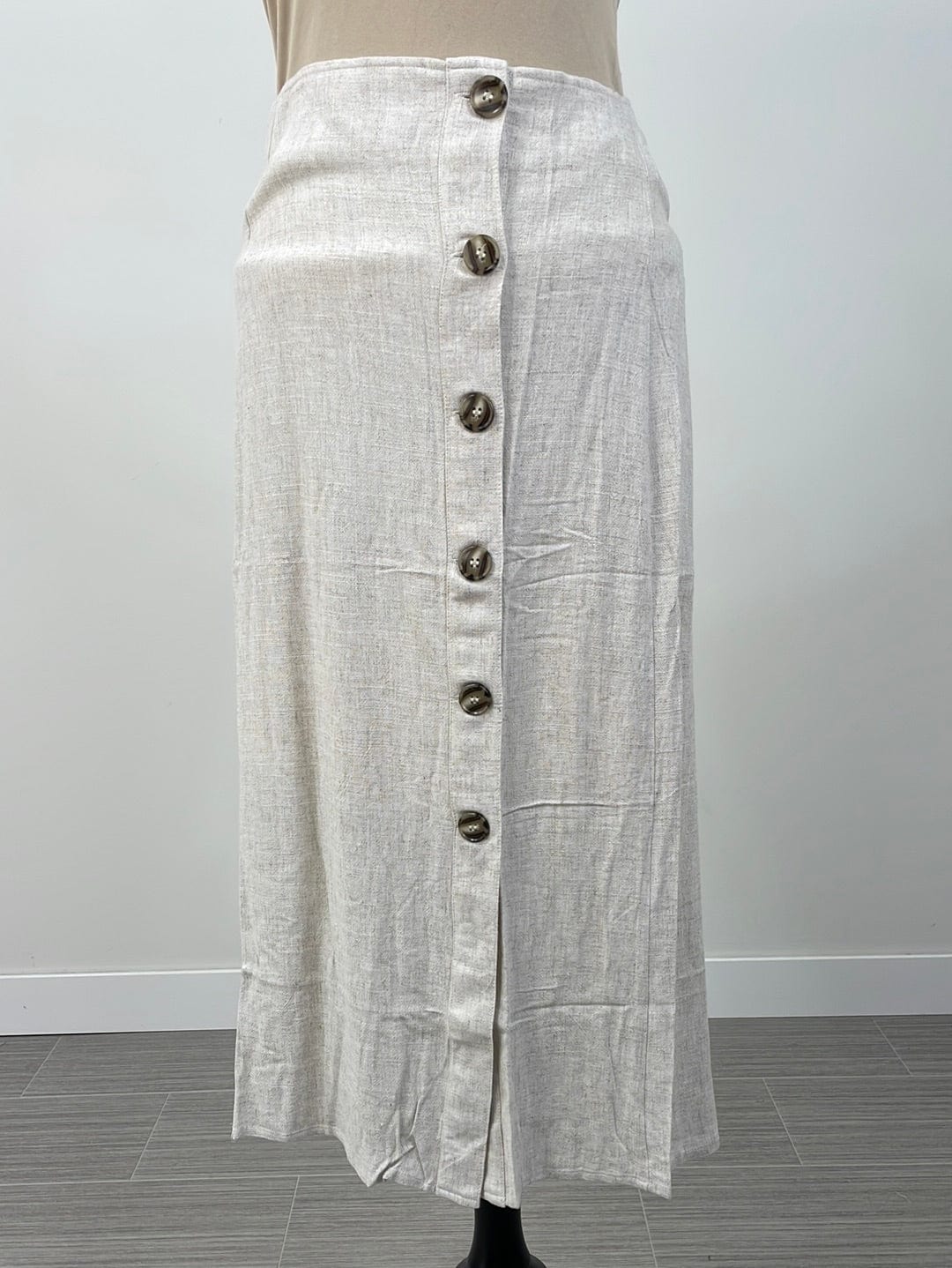 Oatmeal Linen Button Up Skirt