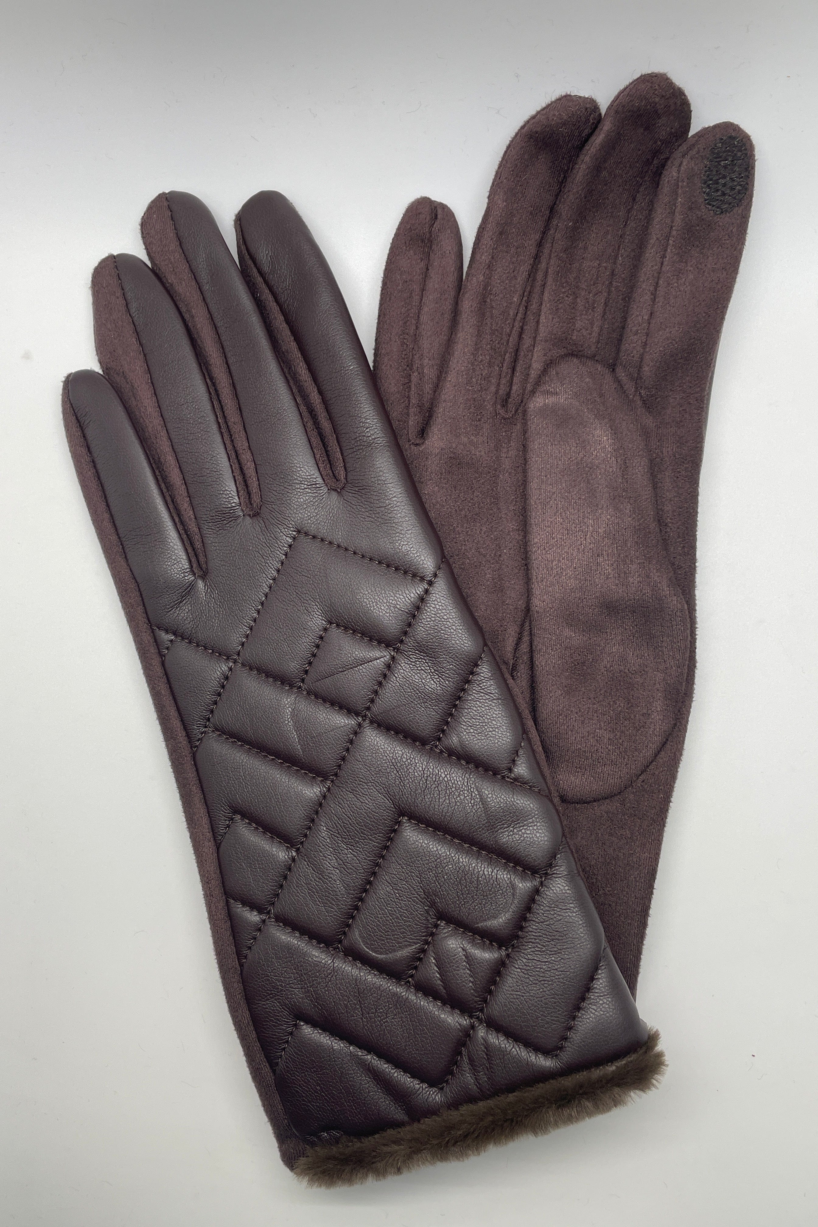 Brown Diamond Quilted Faux Fur Glove