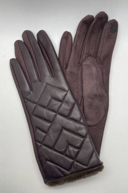 Brown Diamond Quilted Faux Fur Glove