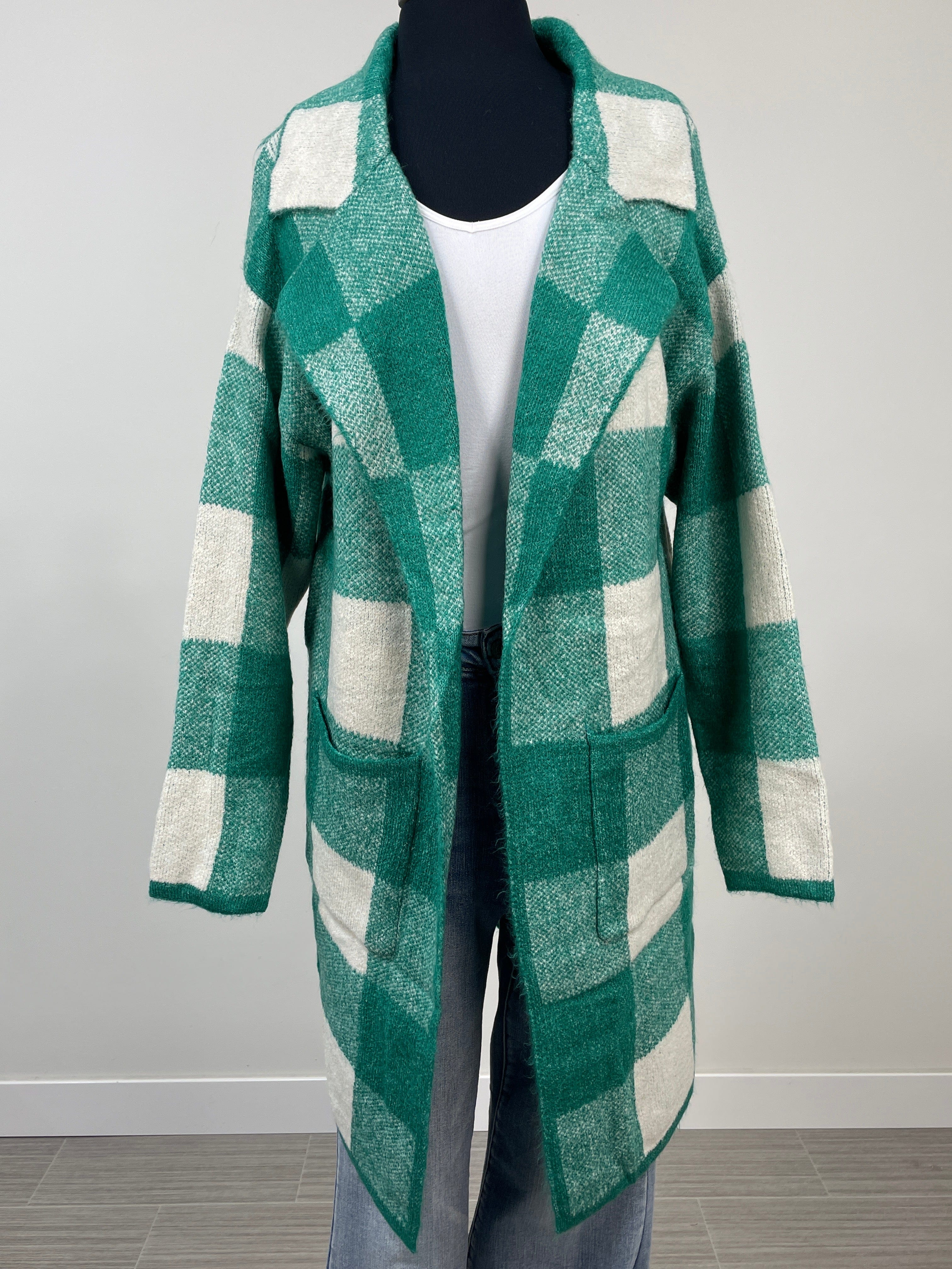 Jade Plaid Coatigan with Front Pockets