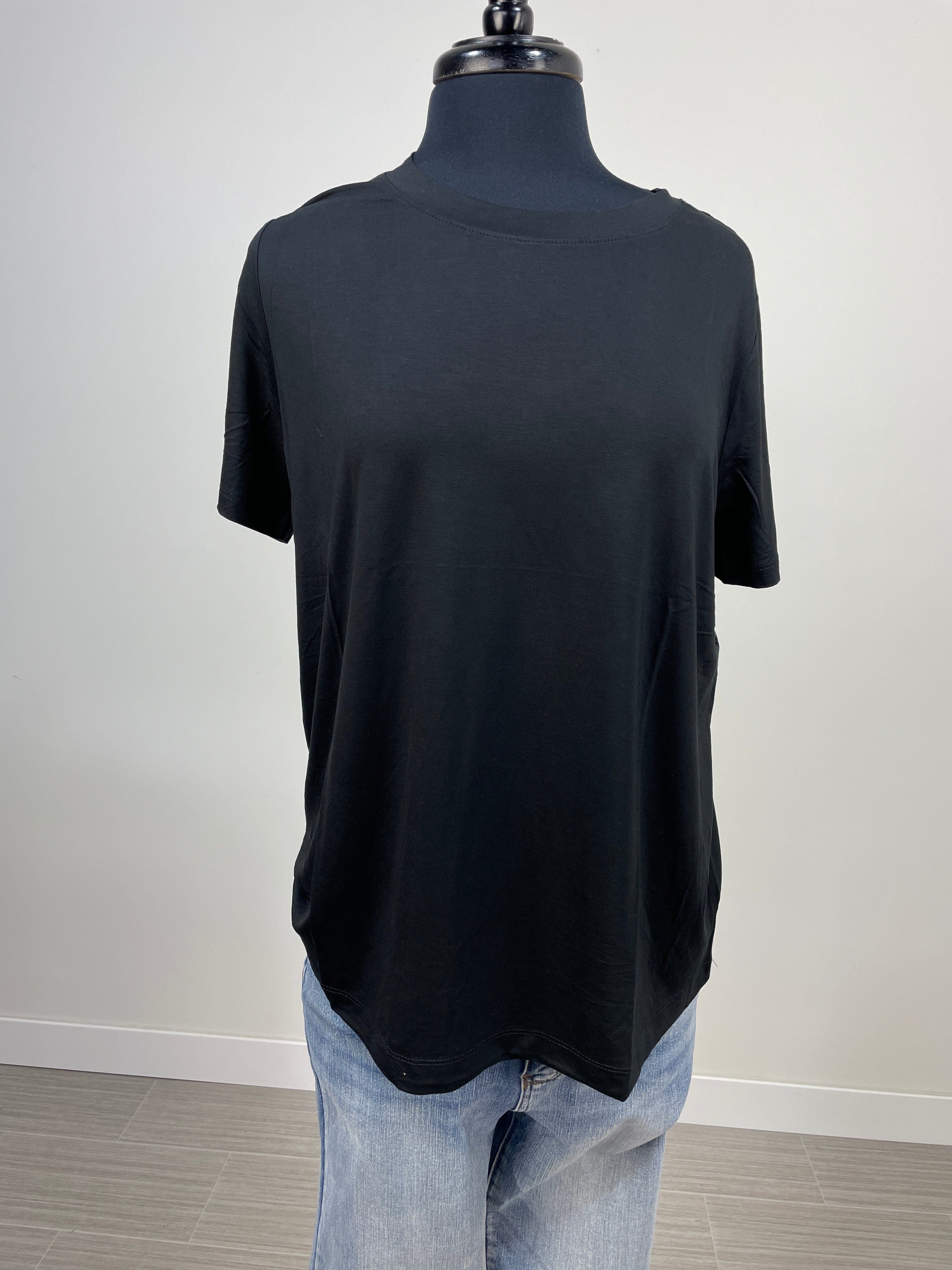 Black Viscose Modal Short Sleeve Top