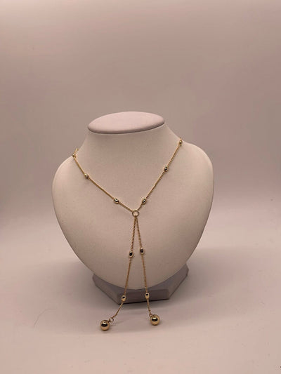 Gold Beaded Delicate Y Necklace
