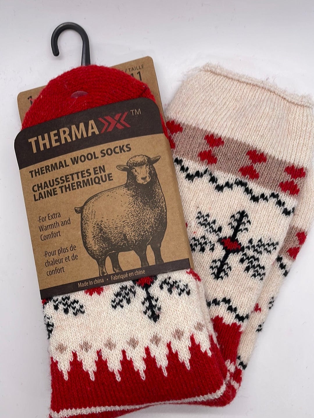 Red Print Thermal Wool Socks