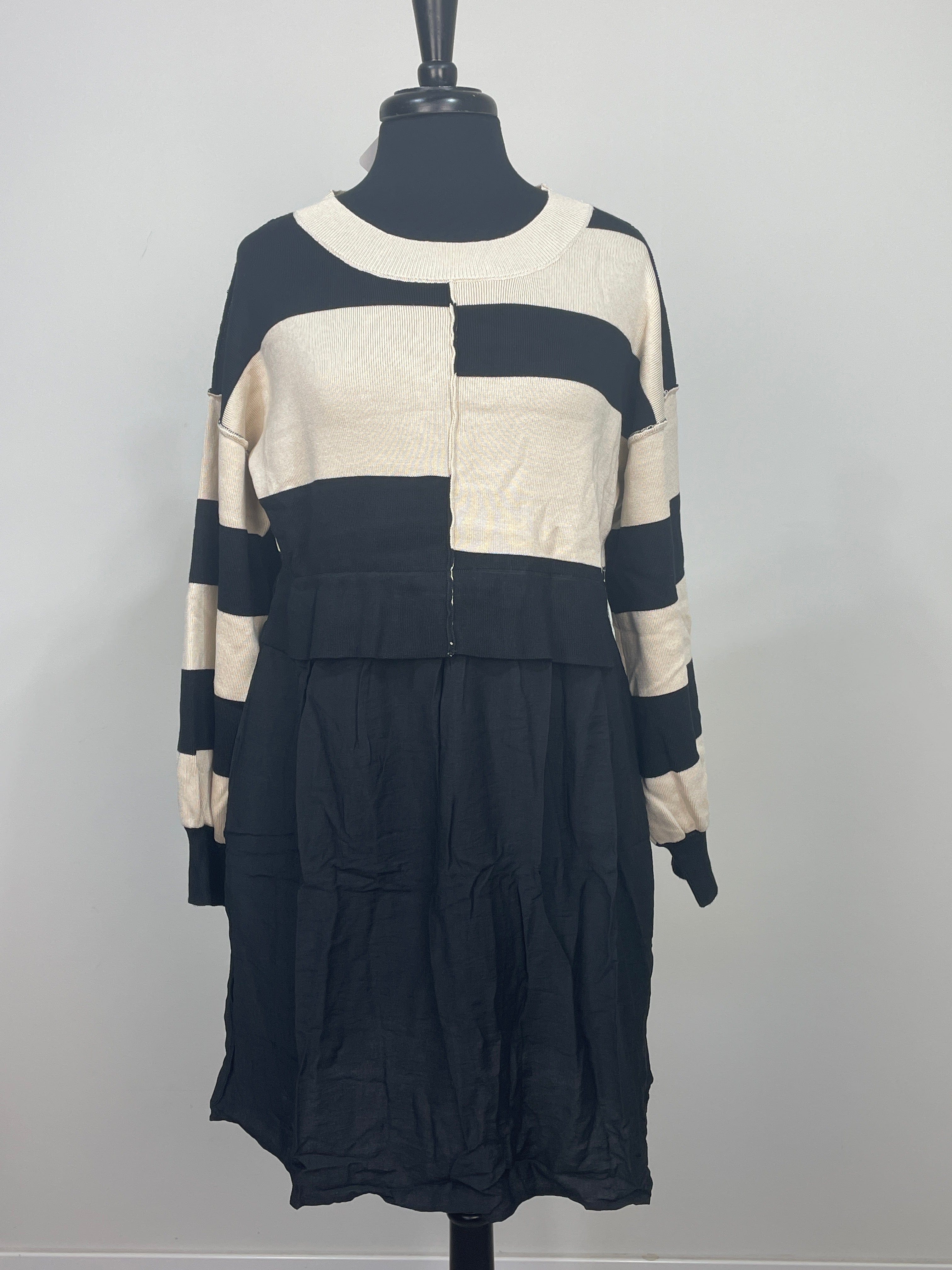 Black & Tan Block Sweater Dress