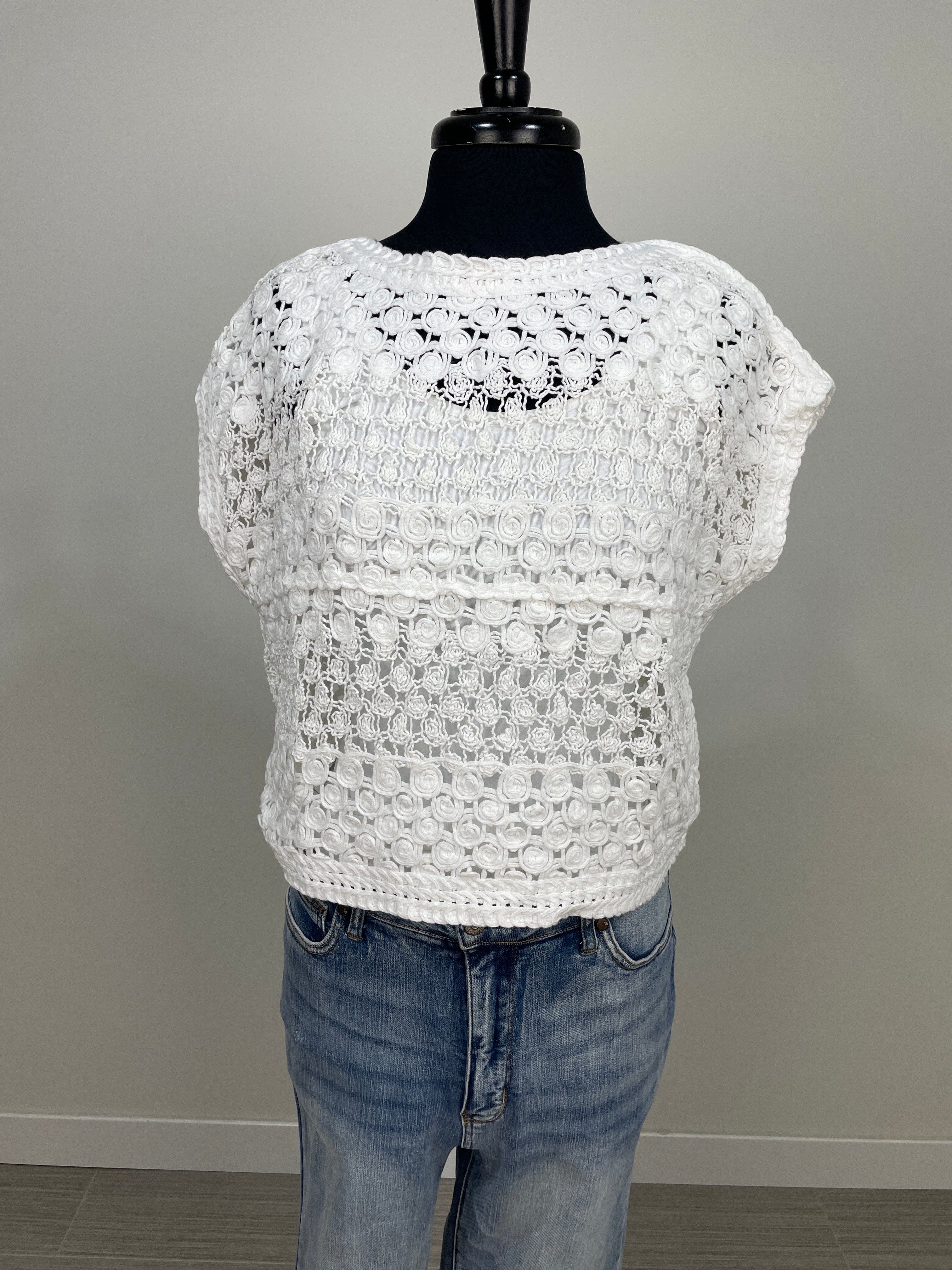 White Crochet Sleeveless Top