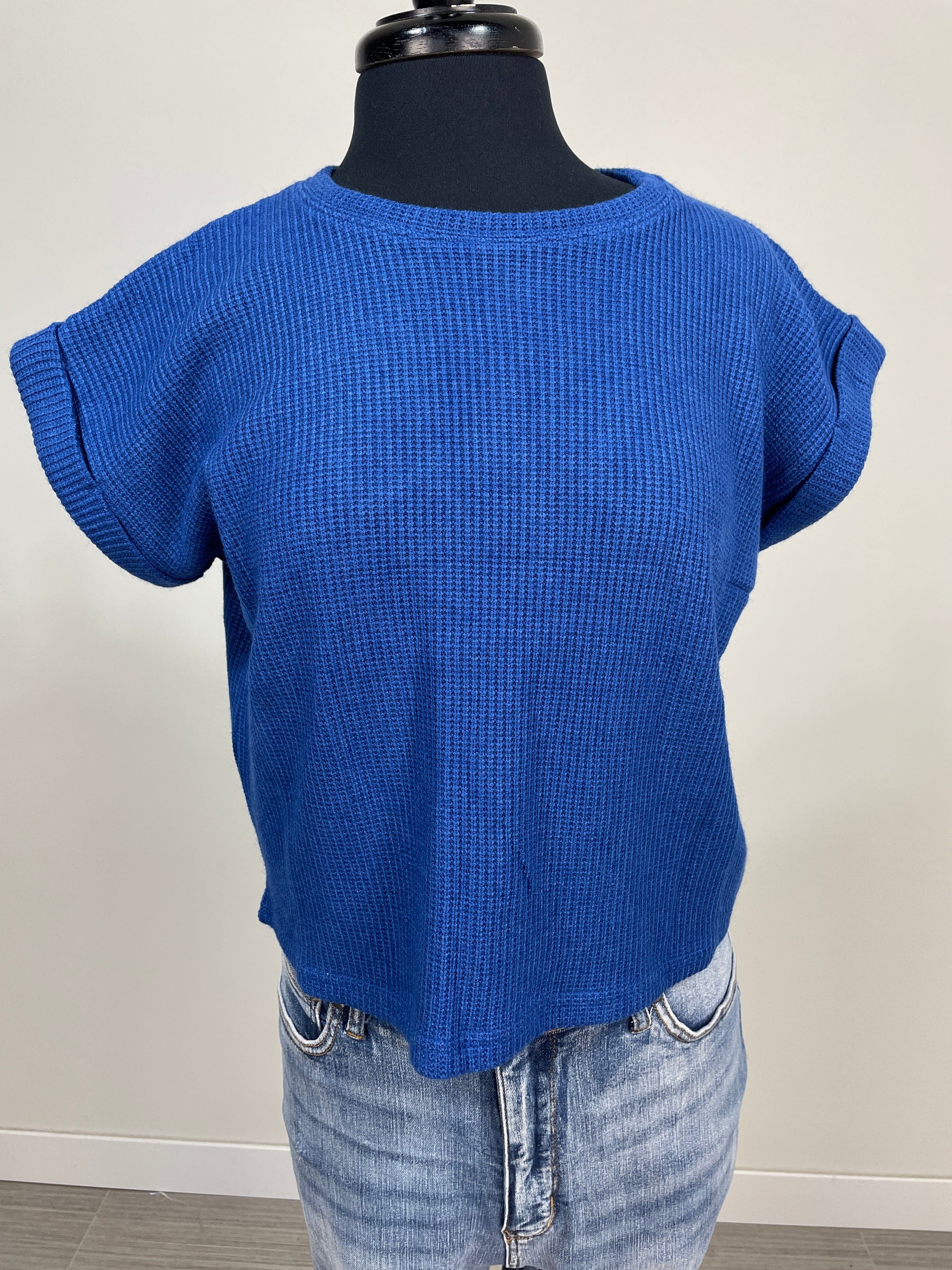 Navy Short Sleeve Sweater