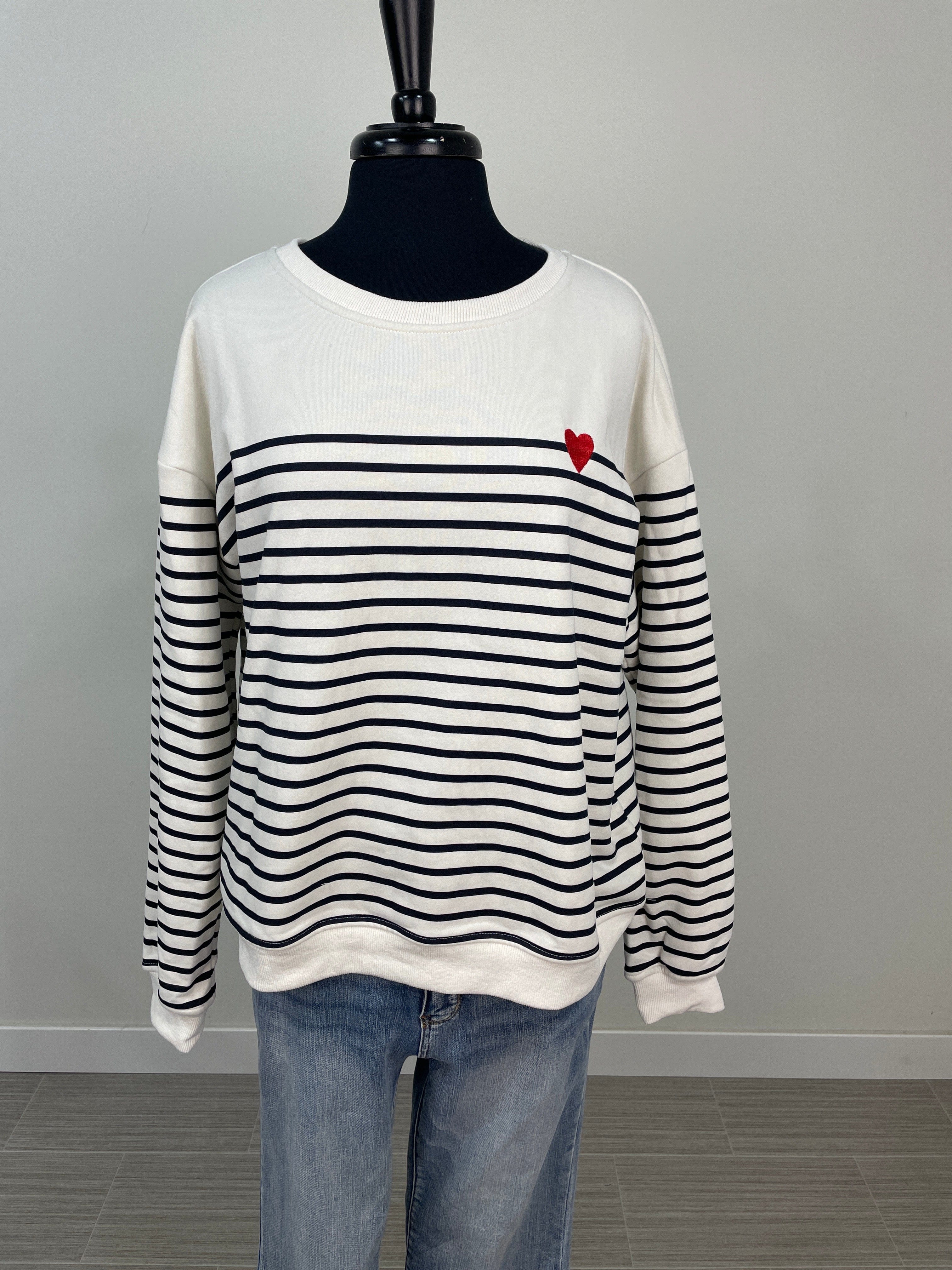 Cream with Black Pinstripes and Heart Patch Top