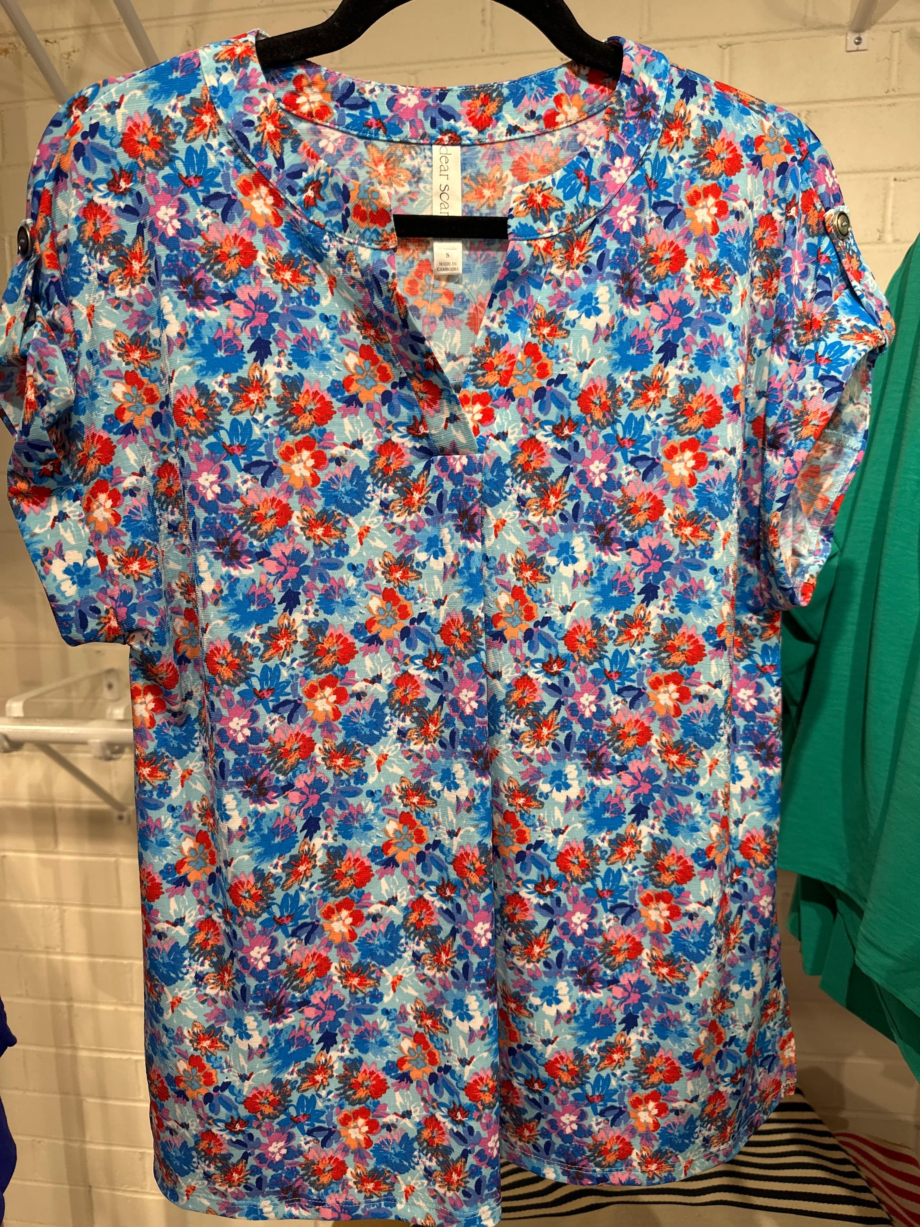 Sky Blue Orange Floral Shortsleeve Lizzy Top