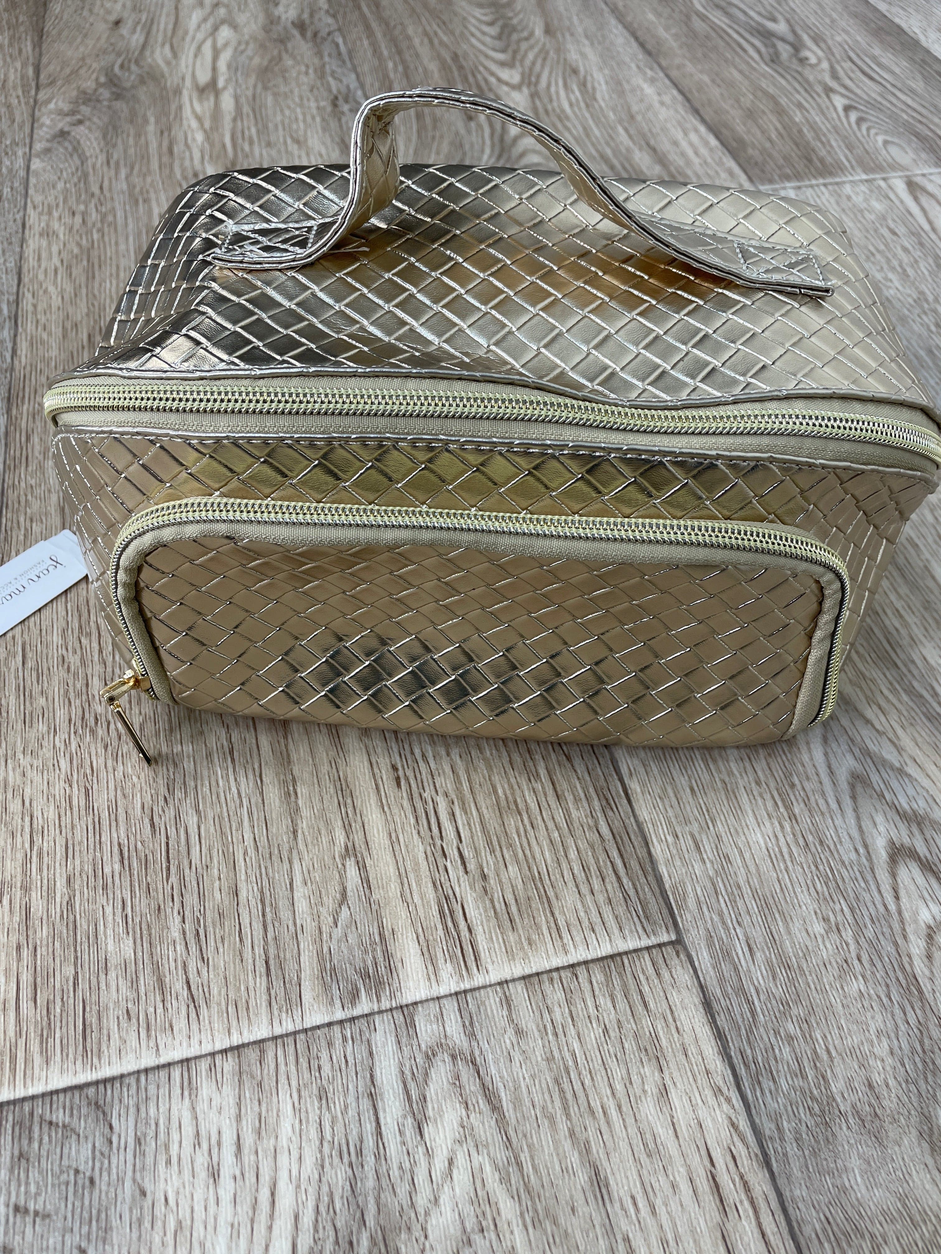 Gold Woven Makeup Bag w/Pocket