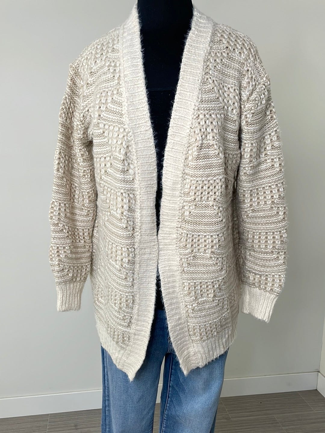 Beige & Ivory Eyelash Cardigan Sweater