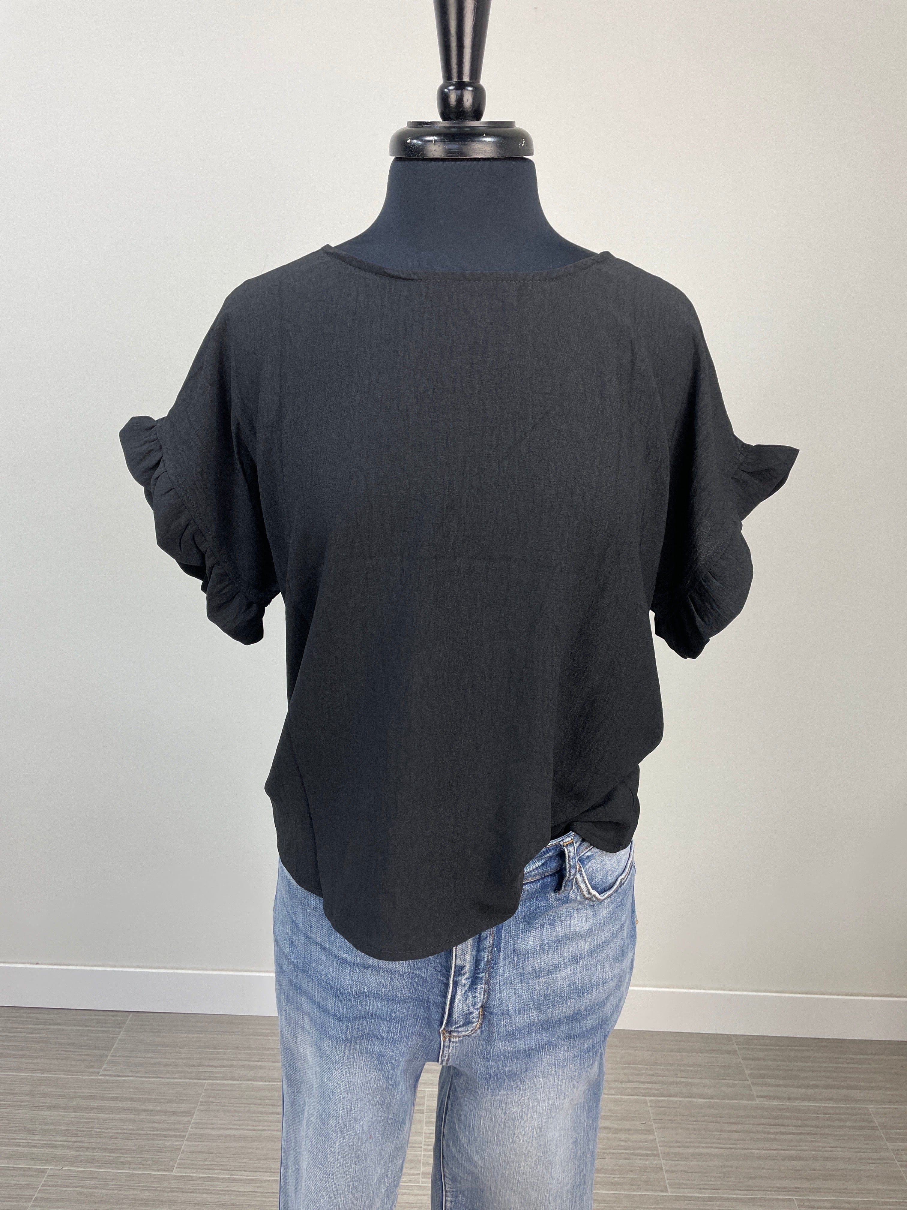 Black Ruffle Sleeve Blouse
